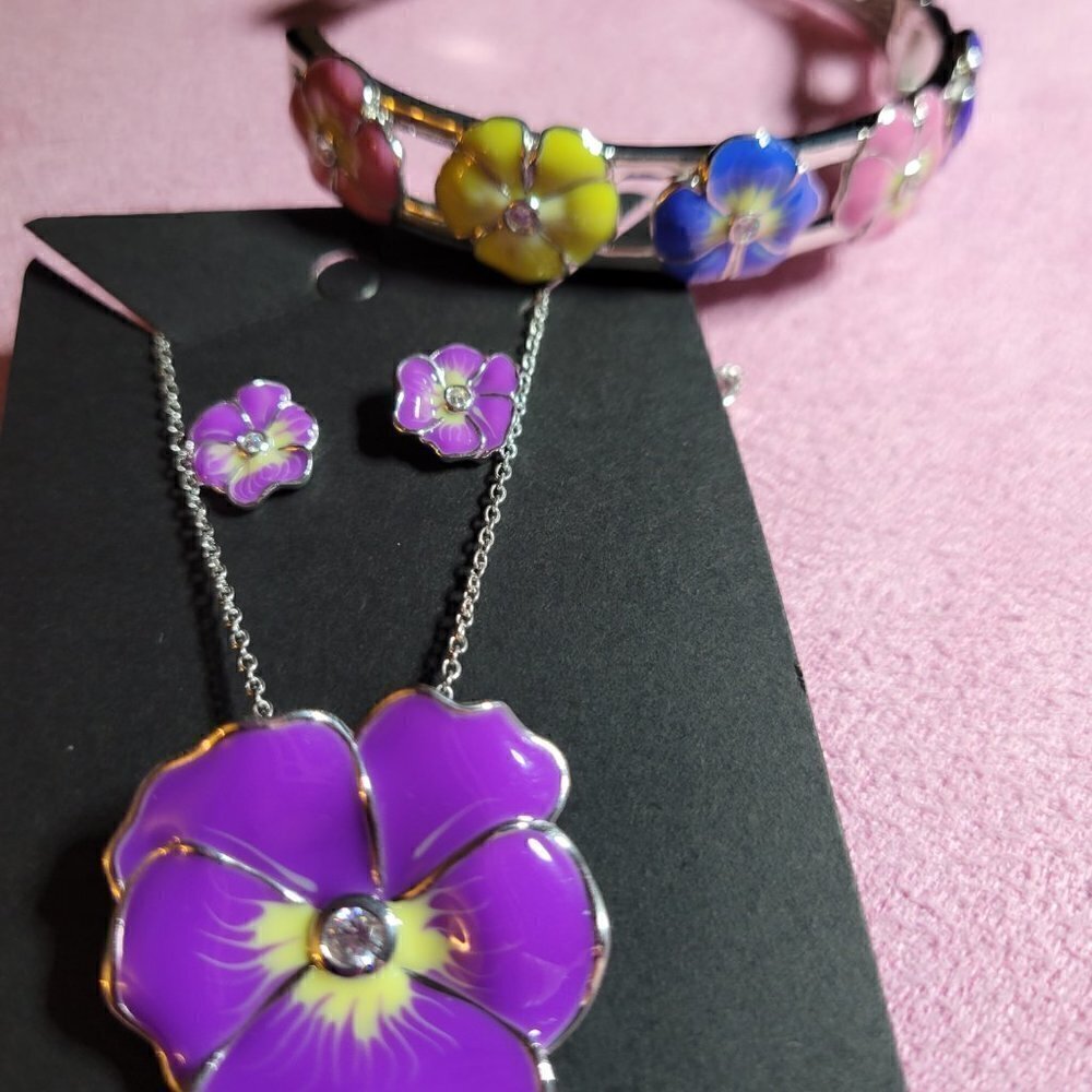 Diamonique Enamel Pansy Jewelry Collection